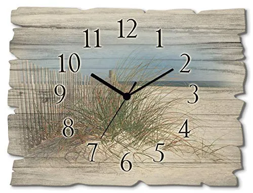 ARTland Holz Wanduhr Funkuhr - Schöne Sanddüne mit Gräsern - Wohnaccessoires, analoge Funkuhr aus 6mm Birkenholz mit freischwebender Optik und lautlosem Uhrwerk – perfekt für Küche oder Wohnzimmer.