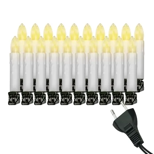 Retro Weihnachtsbaum-Lichterkette mit LED Filament Kerzen, klassische Baumbeleuchtung mit austauschbaren E10 Leuchtmittel, Weihnachtsbeleuchtung für Innen, nostalgie (weiß, 20 Kerzen - ca. 9,5 m)