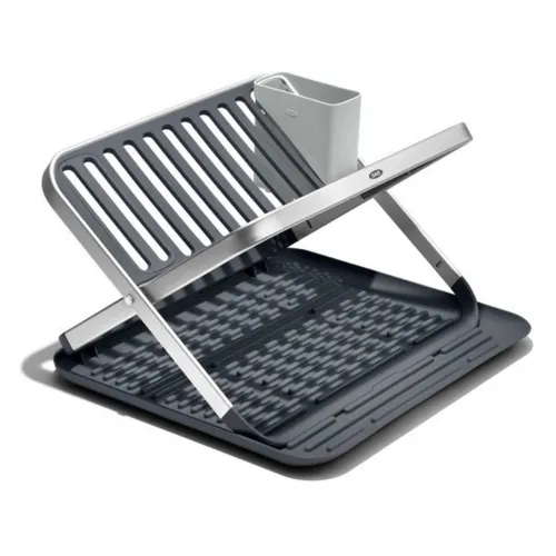 OXO Good Grips Geschirrständer - Klappbarer Geschirrständer mit Besteckfach, ideal für effizientes Trocknen von Geschirr und Besteck, platzsparend und praktisch.