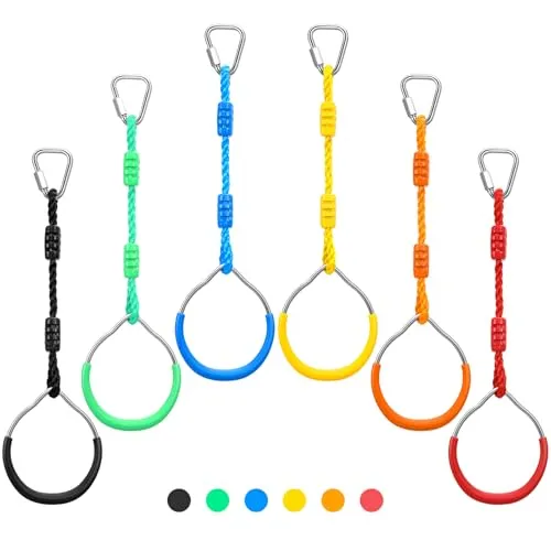 PELLOR Kinder Klettern Ringe, Multifunktions Turnringe, Multifunktions Trapeze Schaukel mit Kunststoff Turnringen Kinder Gymnastik Seilringe Gym Rings,für Garten Schaukel(6ER STÜCKE)