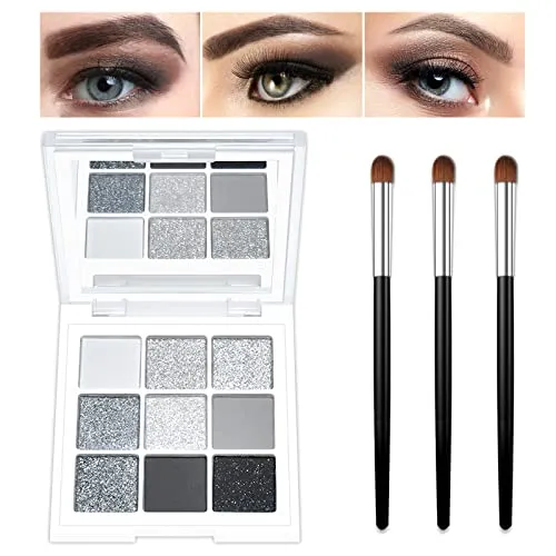 KYDA 9 Farben Smoky Makeup Lidschatten-Palette, Dunkelgrau & Schwarz Punk, Make-up, Perlglanz Matte Zementgraue Farbe Lidschatten, mit Lidschattenpinsel