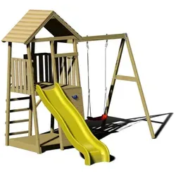 Wendi Toys Spielturm Biene, Braun, Gelb - Vielseitiger Spielturm für Kinder - Spielplätze: Rutsch-, Kletter- und Schaukelspaß in einem, ideal für Kinder ab 4 Jahren. Robustes FSC®-zertifiziertes Holz und einfache Montage.