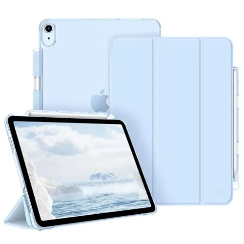 Fintie Hülle für iPad Air 11 Zoll (M4/M3/M2, 2026/2025/2024), iPad Air 5 2022/4 Generation 2020 10.9 Zoll mit Stifthalter, ultradünne leichte Schutzhülle Case mit transparenter Rückseite, Himmelblau