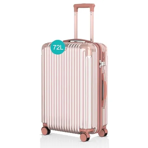 Voyagoux Koffer - 72L, Rollkoffer mittelgroß, Hartschalenkoffer, TSA-Schloss, ABS, 4X 360° Rollen, Robust und Leichtgewicht Suitcase, 68x48x27cm, Roségold
