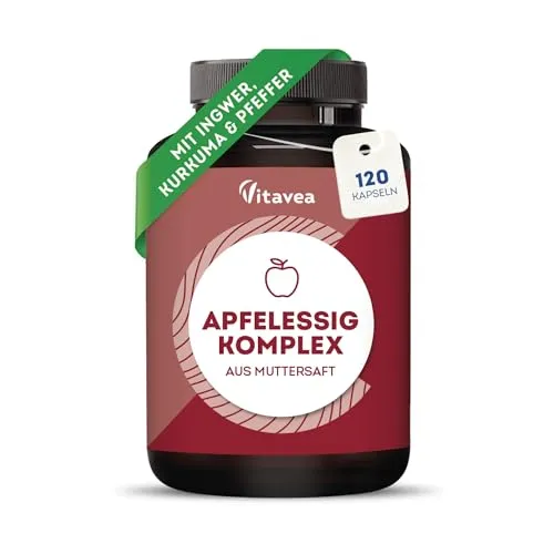 Apfelessig Kapseln 1500 mg aus Muttersaft – Mit Ingwer, Kurkuma & Pfeffer