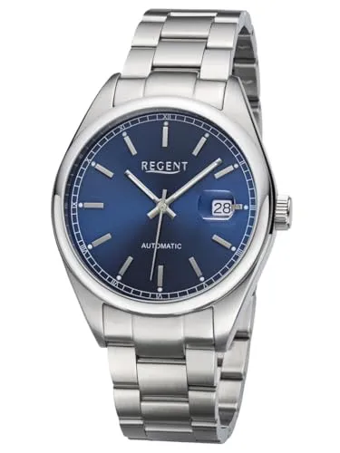 REGENT Automatik Herrenuhr Edelstahl, 10 Bar, blaues Zifferblatt, ⌀41mm F-1641 - Moderne Herrenarmbanduhr aus Edelstahl mit 10 Bar Wasserdichtigkeit. Das präzise Automatikwerk sorgt für eine zuverlässige Zeitangabe. Stilvolles blaues Zifferblatt mit Leuchtzeigern und Datum – ideal für jeden Anlass.