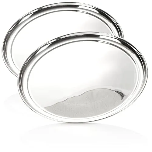 com-four® 2X Servier-Tablett aus Edelstahl - rundes Tablett - Edelstahl-Gastrotablett (2 Stück - rund 33cm mit Rand)