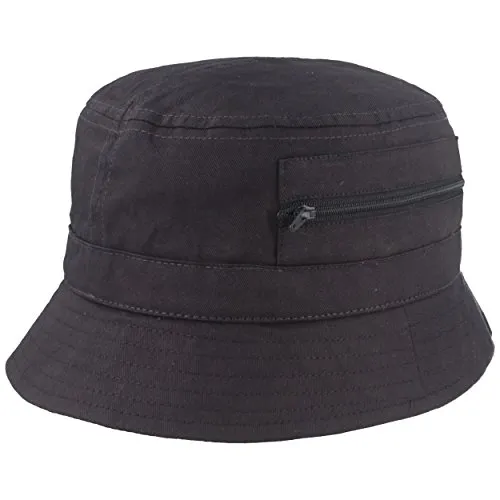 Breiter Fischer-Hut | Bucket-Hat | Sonnen-Hut – aus 100% Baumwolle - mit 2 integrierten Tasche – Waschbar & Faltbar – Blau - Größe 61