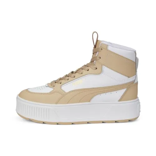 PUMA Damen Karmen Rebelle Mid Sneaker, White-Light Sand, 40 EU - Damen-Sneaker mit kantigem Obermaterial und komfortabler Plateau-Zwischensohle, ideal für trendbewusste Looks und hohen Tragekomfort.