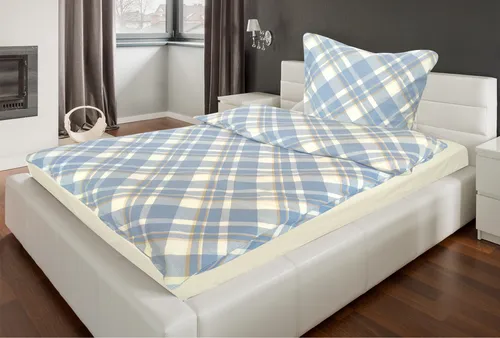 Bettwäsche Winter Biber Feinbiber Baumwolle 135x200 + 80x80 cm Größe: 2 teilig Design: Karo blau