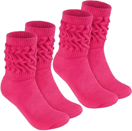 BRUBAKER 2 Paar Slouch Socken - Damen Schoppersocken für Fitness, Yoga, Workout, Gymnastik und Wellness - Knit Sportsocken für Frauen - Pink Größe 35-38