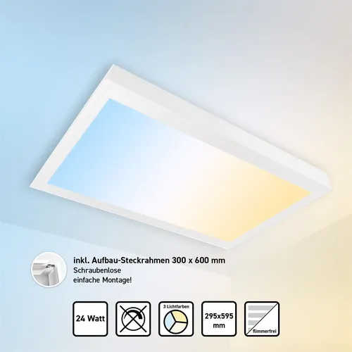 LED Panel 30x60 3CCT Farbe Umschaltbar 24W Aufbaurahmen Alu weiß PLs3.0