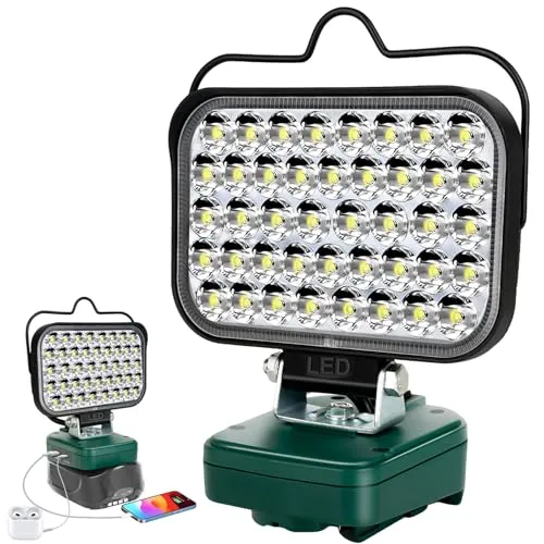 Akku Lampe für Bosch Home and Garden 18V PBA - Strahler für Arbeitsbeleuchtung, 8000 LM Helligkeit mit zwei Helligkeitsmodi, ideal für Baustellen und Outdoor-Aktivitäten. Kompatibel mit Bosch 18V Akkus, inklusive USB- und Typ-C-Ladeanschluss.