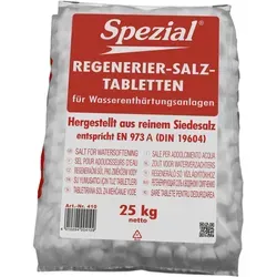 Spezial Regenerier-Salztabletten für Wasserenthärter 25 kg - Optimierte Salztabletten für Wasserenthärter mit hoher Reinheit. Sparen Sie Energiekosten und schützen Sie Ihre Haushaltsgeräte. Verbesserte Waschleistung und weniger Reinigungsmittelverbrauch.
