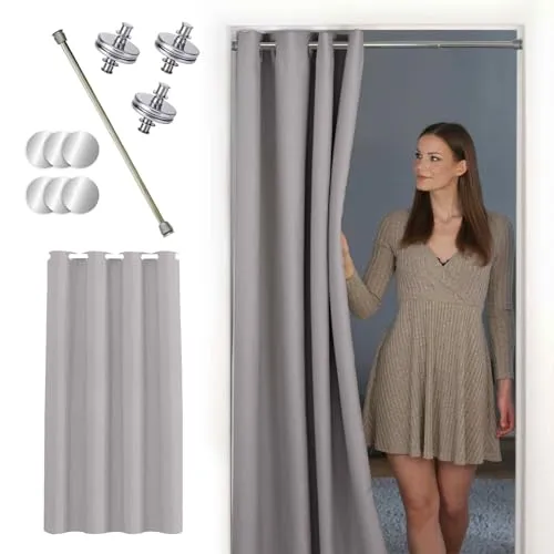tinycurtains Türvorhang mit Vorhangstange & Magneten in grau von tinycurtains