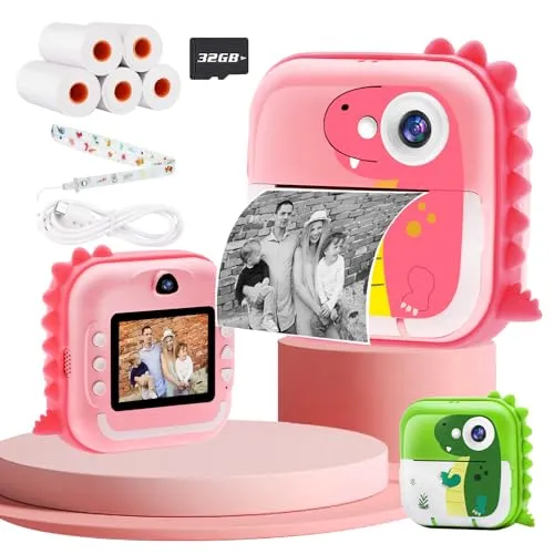 TOYOGO Sofortbildkamera für Kinder, Digitalkamera zum Drucken, 2,4 Zoll Bildschirm, Video 1080P & 24 MP Dual-Linse, 32G SD Karte, Geschenk für Geburtstag und Weihnachten (Rosa)