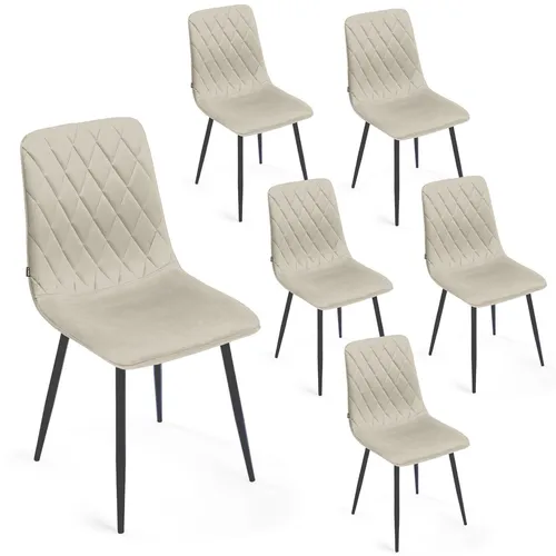Lina® Elisia Esszimmerstuhl im modernen Design - Samt - Bequemer Stuhl für Ihr Esszimmer, hochwertiger Stoff, ergonomische Form - 6er Set - Creme