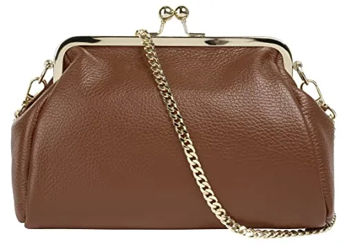 Cluty Abendtasche Echt Leder Damen | 2in1 Clutch & Schultertasche - Elegante Damenhandtasche aus 100% Rindleder, Made in Italy. Vielseitig tragbar als Clutch oder Umhängetasche – ideal für festliche Anlässe. Geräumiges Hauptfach mit Bügelverschluss für stilvolles Verstauen.