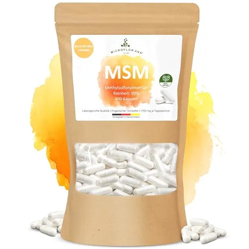 MICROFLORANA® MSM Kapseln – 400 Stück – 480 mg reines MSM je Kapsel – Hochdosiert & vegan – Methylsulfonylmethan – Ohne Zusatzstoffe – Schwefel Kapseln - Verkapselt in Deutschland
