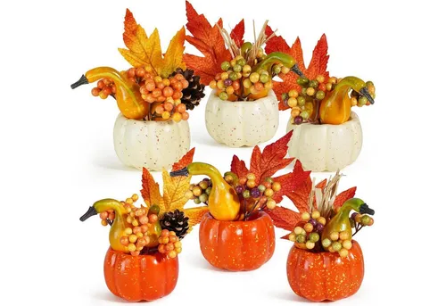 Gestecke Kürbis Deko Herbst Thanksgiving Ernte Ahornbeere Eichel 6pcs Set, LuxusKollektion