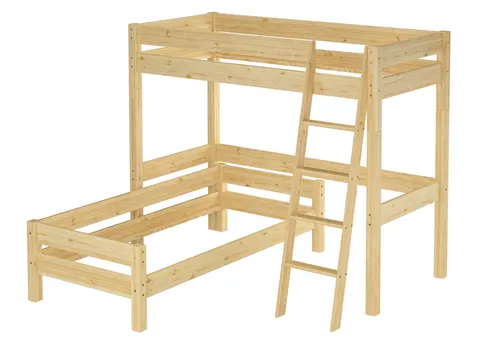 Hochbett für Kinder + Einzelbett 90x200 Kinderbett Stockbett Kiefer massiv V-60.20-09-2-20ZRollrost inkl.