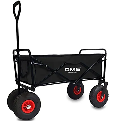 DMS® Bollerwagen Transportwagen Gartenwagen Gerätewagen Handwagen Luftbereifung Profilräder Transportkarre Gartenanhänger Ladekapazität ca. 120Kg Faltbar BW-04 (Schwarz)