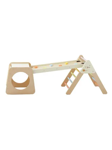 Classic World Klappbares Kletterset - 5-in-1 - Kompaktes 5-in-1 Klettergerüst aus Holz mit Rutsche, Kletterrampe und Tunnel. Neutraler Stil mit bunten Akzenten, ideal für drinnen. Fördert die motorischen Fähigkeiten und aktives Spiel für Kinder ab 3 Jahren.