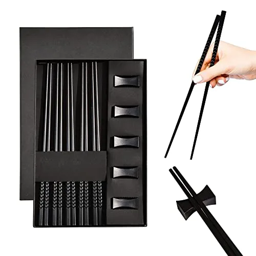 TRHN24 by Trendhafen24 Essstäbchen Set aus Glasfaser (5er Set) Premium Sushi Stäbchen - spülmaschinenfest & hitzebeständig - Chopsticks inkl. Ablage