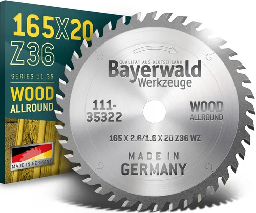 Bayerwald Kreissägeblatt HM 165 x 2.6/1.6 x 20 Z36 WZ - Kreissägeblatt für saubere und präzise Schnitte in verschiedenen Holzarten. Ideal für Hand-, Tisch- und Kappkreissägen. Hohe Flexibilität durch verschiedene Verzahnungen für grobe oder feine Schnitte.