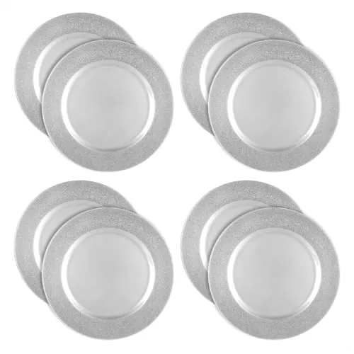 com-four® 8x Platzteller mit schimmerndem Rand - wiederverwendbare Unterteller - Tischdekoration - edle Dekoteller für Hochzeit, Weihnachten - Ø 33 cm Servierplatten