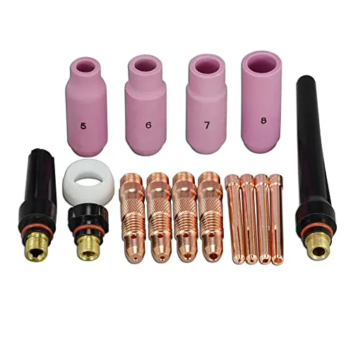 RIVERWELD TIG-Spannzangenkörper 10N30 10N22 1,0mm, 10N31 10N23 1,6mm, 10N32 10N24 2,4mm, 10N28 10N25 3,2mm, Aluminiumoxid-Düsenkeramikbecher 10N-Serie-Set für SR WP 17 18 26 WIG-Schweißbrenner 16Stü