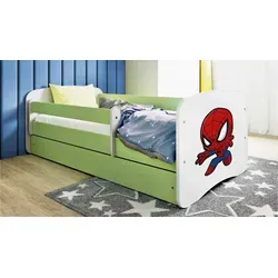 Raumhirsch Furniture Kinderbett in Grün, 80x180 cm - Modernes Kinderbett mit abnehmbarer Schutzschiene und geräumiger Schublade für Stauraum, ideal für ein gemütliches Kinderzimmer.