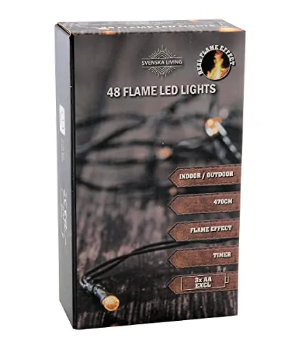 Spetebo LED Batterie Lichterkette mit Flammeneffekt und Timer 450 cm - 48 LED - für Innen und Außen geeignet