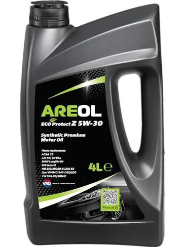AREOL ECO Protect Z 5W-30 Motoröl, 4 Liter - Hochleistungs-Motoröl 5W-30, aschearm und synthetisch, ideal für Benzin- und Dieselmotoren mit Turboaufladung. Schützt den Motor bei niedrigen Temperaturen und verlängert die Lebensdauer von Abgasreinigungssystemen.
