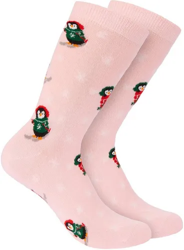 BRUBAKER Socken Weihnachtssocken für Damen - Ski Pinguine Rosa - Baumwolle Socken (Frauensocken, 6-Paar, Lustige Freizeitsocken) Baumwolle Socken Weihnachten - Unisex Baumwollsocken