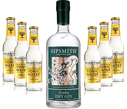 Gin Tonic Set - Sipsmith London Dry Gin 0,7l 700ml (41,6% Vol) + 6x Fever Tree Tonic Water 200ml inkl. Pfand MEHRWEG -[Enthält Sulfite]