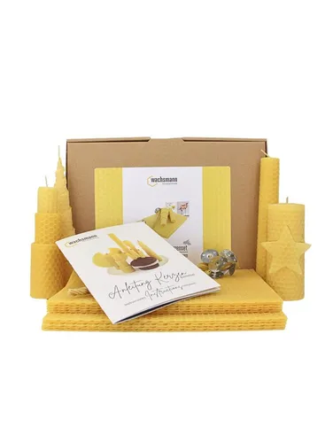 Wachsmann Bienenprodukte Bienenwachskerze Bastelset für Erwachsene, 10 Bienenwachsplatten (aus Deutschland, mit Hanfdochten für 10 Kerzen), 100 % reines Bienenwachs