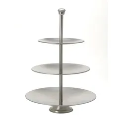 Excellent Houseware Etagere aus rostfreiem Stahl, 3 TLG. - stilvoller Tortenständer für jeden Anlass - Elegante 3-stöckige Etagere aus gebürstetem Edelstahl, ideal für Kuchen, Torten und Früchte. Höhe: ca. 36,5 cm, Ø Teller: 25/20,5/16 cm. NEU & OVP.