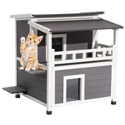 VEVOR 2-stöckige Katzenhütte aus Holz - Katzenhöhlen & -häuser: Wetterfestes, isoliertes Design mit Balkon für 1–3 Katzen, ideal für kalte Wintertage und gemütlichen Rückzugsort.