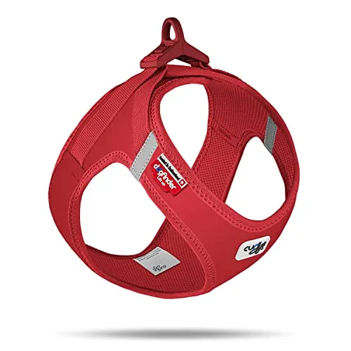 Vest Harness curli Clasp Softshell Red 2XS - Ergonomisches Hundegeschirr für kleine und mittelgroße Hunde, wind- und wetterfest mit reflektierenden Streifen für Sicherheit im Dunkeln.