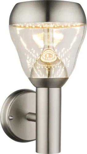 Design LED Wandleuchte Glas Kugel Edelstahl IP44 - Wandleuchte für den Außenbereich mit IP44-Schutz gegen Spritzwasser. Energieeffizient mit fest verbautem LED-Leuchtmittel für warmweißes Licht – ideal für stilvolle Beleuchtung.