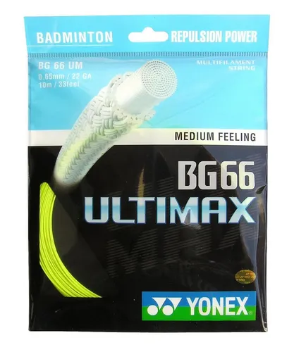 Yonex Badmintonsaite BG 66 Ultimax (Power+Komfort) gelb 10m Set, Saitendicke: 0.65