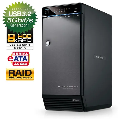 FANTEC Qb-X8US3R - Externes 8-fach RAID Festplattengehäuse für 8x 3,5 Zoll SATA Festplatten, USB 3.0 SuperSpeed und eSATA, hohe Datenübertragungsraten und effiziente Kühlung