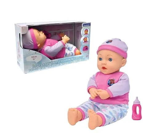 LEXIBOOK Lina, das Hungry Power Baby® - 37 cm - Puppen mit realistischen Geräuschen und Bewegungen, die beim Trinken blinzelt und atmet, für ein lebensechtes Spielerlebnis.