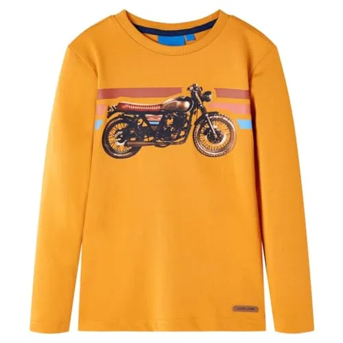 Kinder Langarmshirt mit Motorrad-Aufdruck Pullover Sweatshirt T-Shirt Ocker 104