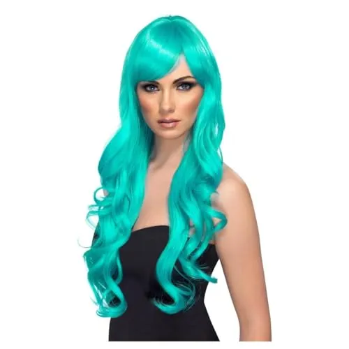 Smiffys 42102 - Damen Wunsch Perücke mit Locken und Pony, One Size, Aqua Halloween