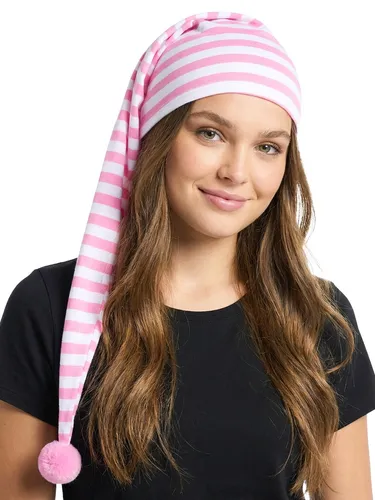 Zipfelmütze Erwachsene rosa weiß Schlafmütze extra langer Bommel Karneval