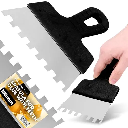 Fliesenkelle 150 mm 10x10 mm Edelstahl Zahnkelle Zahnspachtel Spachtel Glättekelle Zahntraufel Zahnglätter Fliesenkelle Putzkelle Kelle Zahnglättekelle Edelstahlkelle