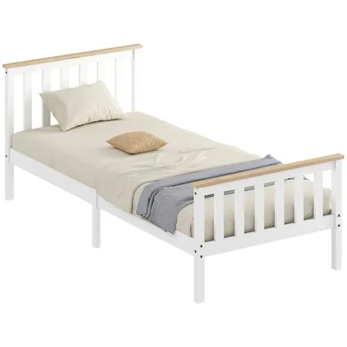 HOMCOM Bettgestell für Matratze 200 x 90 cm - Solides Holzdesign für Ihr Schlafzimmer - Bettgestell aus massivem Kiefernholz, stabil und knarrfrei. 23 cm Freiraum für zusätzlichen Stauraum, ideal für moderne Schlafzimmer.