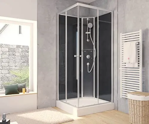 Schulte Komplettdusche Rimini, 90 x 90 cm - Duschkabine mit Sicherheitsglas - Duschkabine aus 5 mm starkem Sicherheitsglas, inkl. Duschsystem und Duschwanne. Einfache Montage in weniger als 20 Minuten, ideal für Ihr modernes Bad.